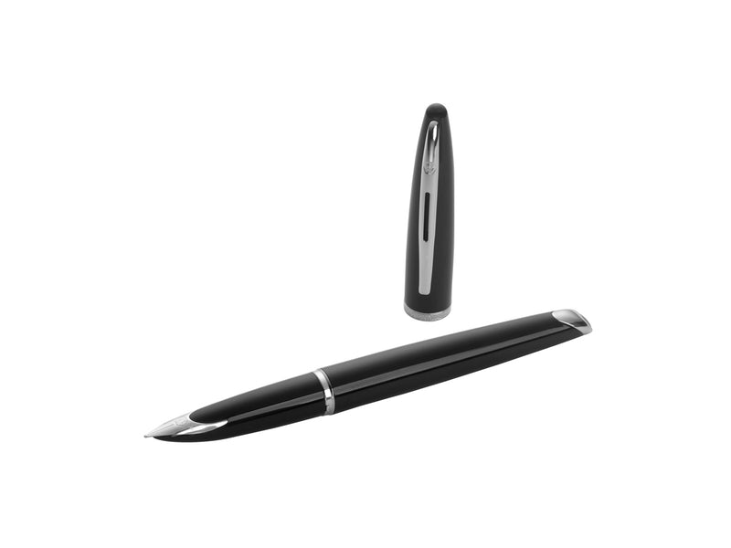 Waterman Carène Black Sea Füller | hochglänzend Schwarz mit Palladiumzierteilen | Füllfederhalter mit feiner Feder | blaue Tinte | Geschenkbox