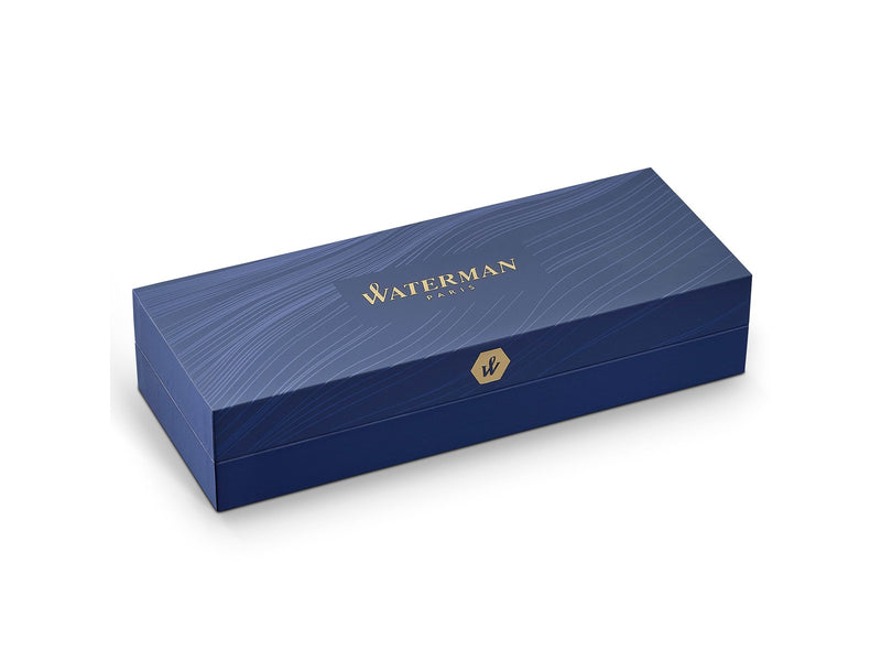 Waterman Carène Black Sea Füller | hochglänzend Schwarz mit Palladiumzierteilen | Füllfederhalter mit feiner Feder | blaue Tinte | Geschenkbox