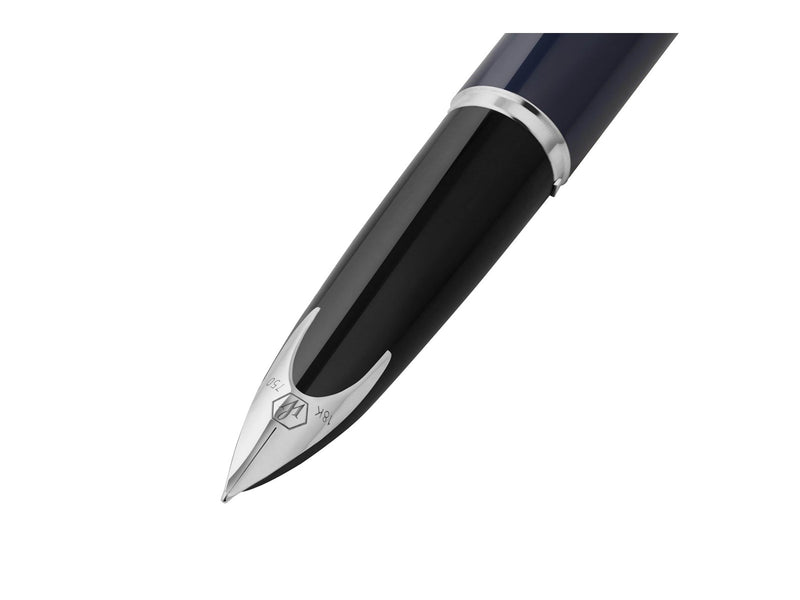Waterman Carène Füller | Metall und blaue Lackierung | ziselierte Kappe | feine Feder aus 18-Karat-Gold | blaue Tinte | Geschenkbox