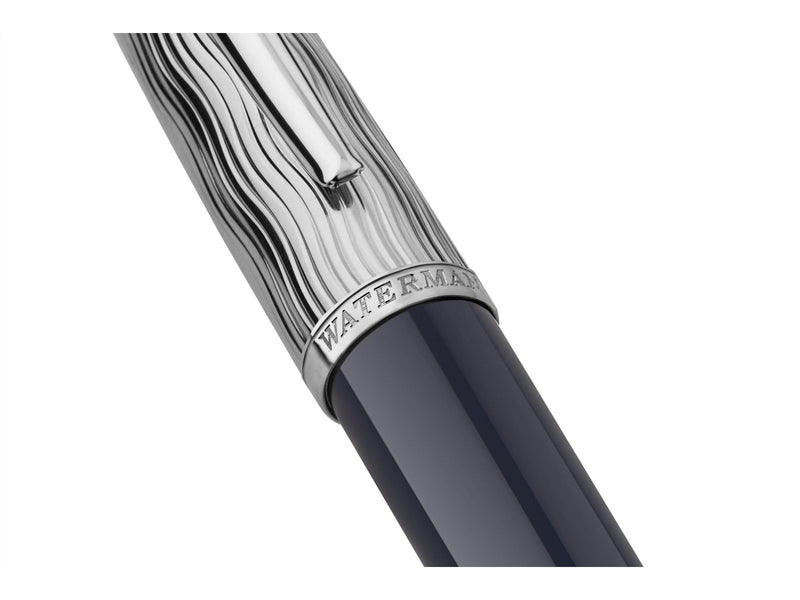 Waterman Carène Kugelschreiber | Metall und blaue Lackierung | ziselierte Kappe | blaue Tinte | Geschenkbox