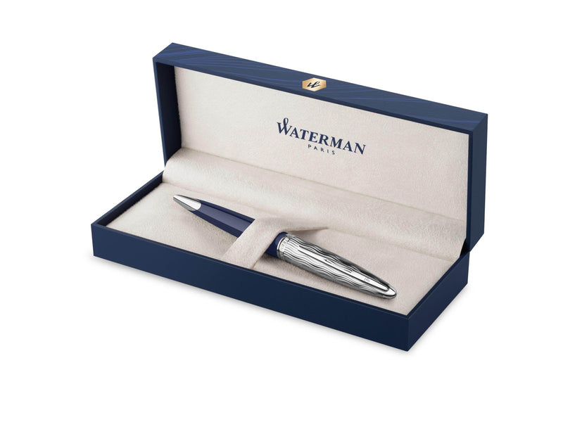 Waterman Carène Kugelschreiber | Metall und blaue Lackierung | ziselierte Kappe | blaue Tinte | Geschenkbox