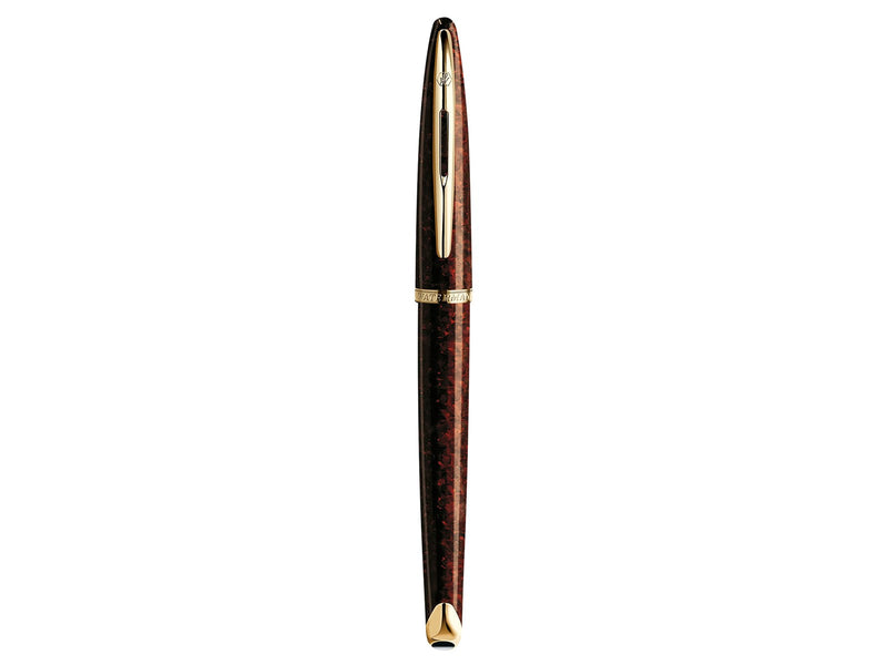 Waterman Carène Marine Amber Füller | hochglänzend Braun & Schwarz mit Clip aus 23-karätigem Gold | Füllfederhalter mit feiner Feder | blaue Tinte | Geschenkbox
