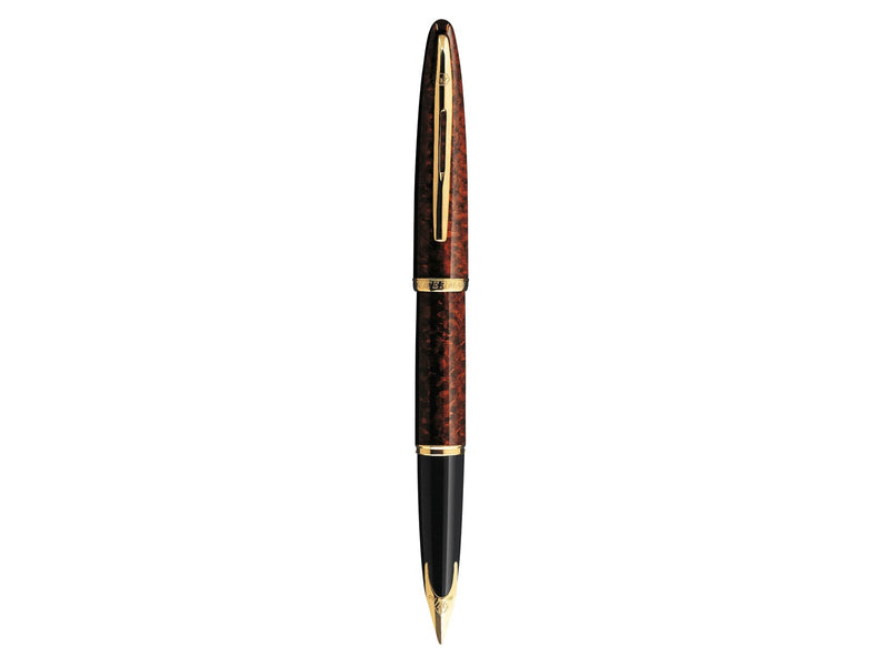 Waterman Carène Marine Amber Füller | hochglänzend Braun & Schwarz mit Clip aus 23-karätigem Gold | Füllfederhalter mit feiner Feder | blaue Tinte | Geschenkbox