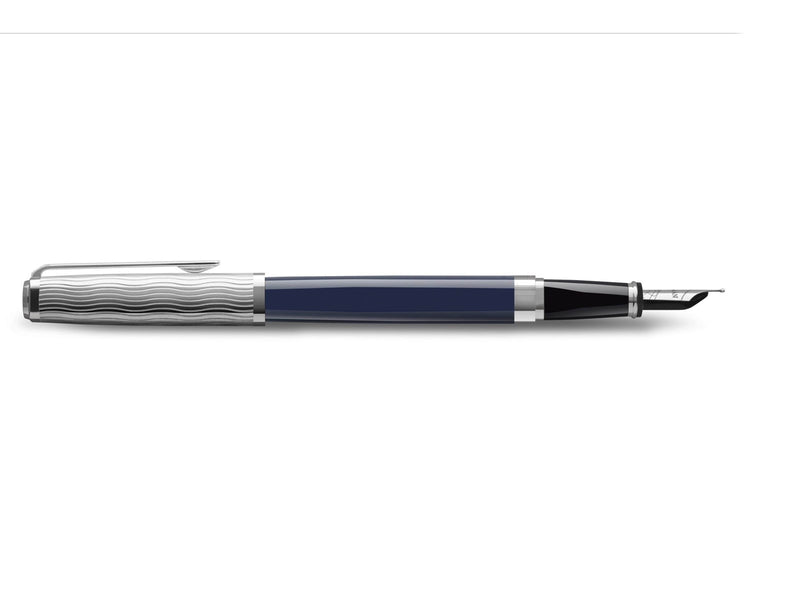 Waterman Exception Füller | Metall & Blau Lack mit Palladium-Zierteilen und gravierte Kappe | 18 kt Gold | Füllfederhalter mit feiner Feder | Geschenkbox