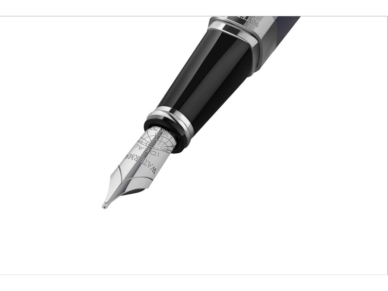 Waterman Exception Füller | Metall & Blau Lack mit Palladium-Zierteilen und gravierte Kappe | 18 kt Gold | Füllfederhalter mit feiner Feder | Geschenkbox