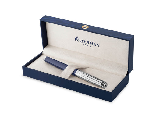 Waterman Exception Füller | Metall & Blau Lack mit Palladium-Zierteilen und gravierte Kappe | 18 kt Gold | Füllfederhalter mit feiner Feder | Geschenkbox