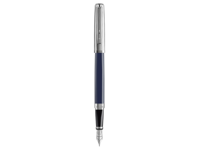 Waterman Exception Füller | Metall & Blau Lack mit Palladium-Zierteilen und gravierte Kappe | 18 kt Gold | Füllfederhalter mit feiner Feder | Geschenkbox