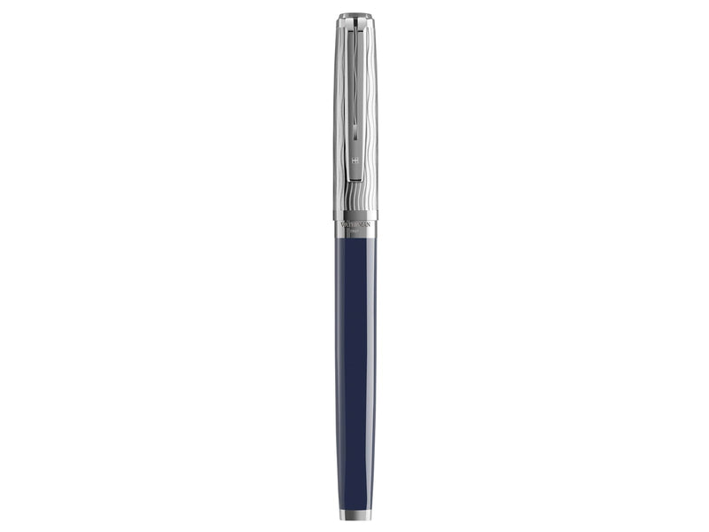 Waterman Exception Füller | Metall & Blau Lack mit Palladium-Zierteilen und gravierte Kappe | 18 kt Gold | Füllfederhalter mit feiner Feder | Geschenkbox