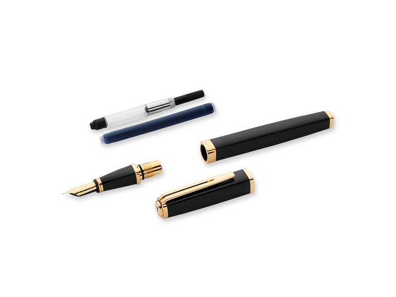 Waterman Exception Füller (Modell „Slim“) | schwarz mit Clip aus 23-karätigem Gold | Füllfederhalter mit feiner Feder und blauer Tinte | Geschenkbox