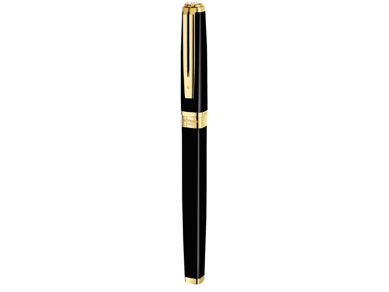 Waterman Exception Füller (Modell „Slim“) | schwarz mit Clip aus 23-karätigem Gold | Füllfederhalter mit feiner Feder und blauer Tinte | Geschenkbox