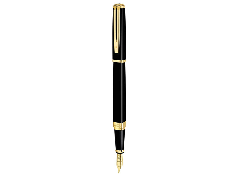 Waterman Exception Füller (Modell „Slim“) | schwarz mit Clip aus 23-karätigem Gold | Füllfederhalter mit feiner Feder und blauer Tinte | Geschenkbox