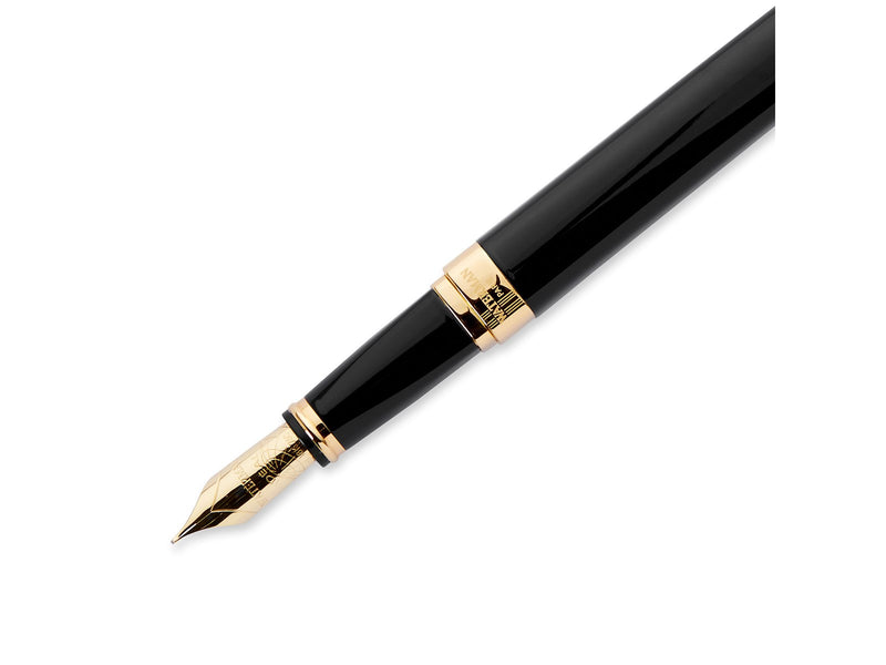 Waterman Exception Füller (Modell „Slim“) | schwarz mit Clip aus 23-karätigem Gold | Füllfederhalter mit feiner Feder und blauer Tinte | Geschenkbox