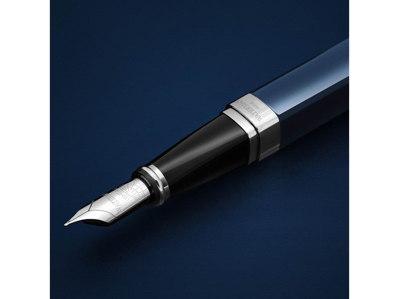 Waterman Exception Fountain Pen Blue Lacquer with Palladium trim 18K Gold Fine Nib Blue Ink Gift Box