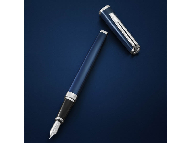 Waterman Exception Fountain Pen Blue Lacquer with Palladium trim 18K Gold Fine Nib Blue Ink Gift Box