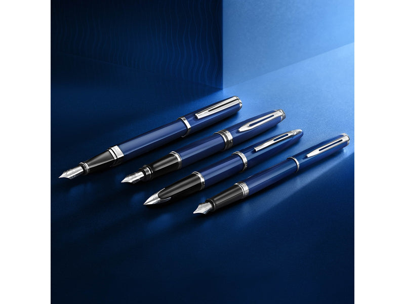 Waterman Exception Fountain Pen Blue Lacquer with Palladium trim 18K Gold Fine Nib Blue Ink Gift Box