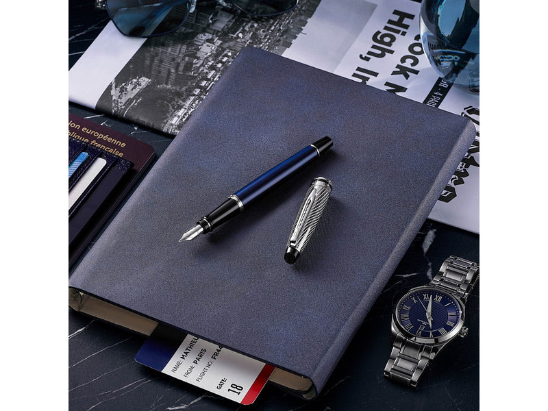 Waterman Expert Deluxe Füllfederhalter, Metall und blaue Lackierung mit palladiumbeschichteten Zierteilen, Federbreite F mit Palladium