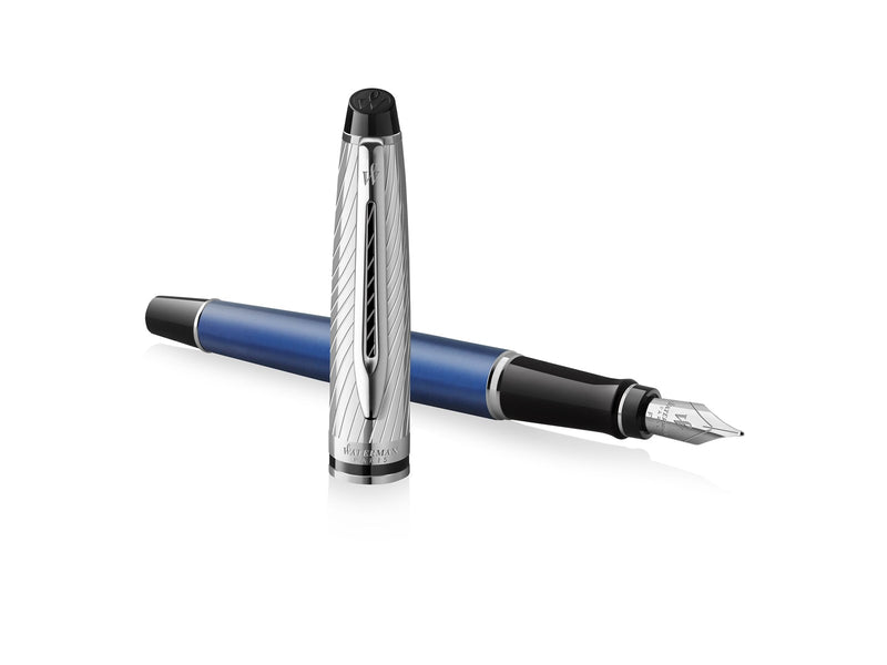 Waterman Expert Deluxe Füllfederhalter, Metall und blaue Lackierung mit palladiumbeschichteten Zierteilen, Federbreite M mit Palladium