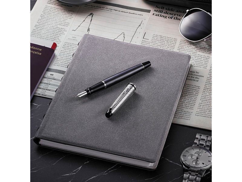 Waterman Expert Deluxe Füllfederhalter, Metall und steingraue Lackierung mit palladiumbeschichteten Zierteilen, Federbreite F mit Palladium