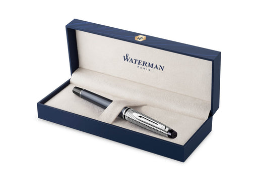 Waterman Expert Deluxe Füllfederhalter, Metall und steingraue Lackierung mit palladiumbeschichteten Zierteilen, Federbreite M mit Palladium