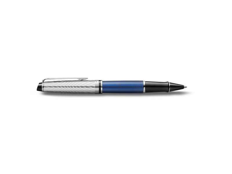 Waterman Expert Deluxe Rollerball, Metall und blaue Lackierung mit palladiumbeschichteten Zierteilen, Feine Spitze