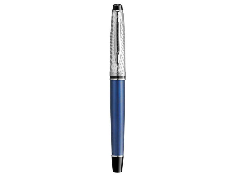 Waterman Expert Deluxe Rollerball, Metall und blaue Lackierung mit palladiumbeschichteten Zierteilen, Feine Spitze