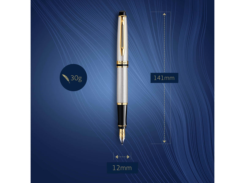 Waterman Expert Füller | Edelstahl mit Zierteile aus 23 K Gold | Füllfederhalter mit feiner Feder | Geschenkbox