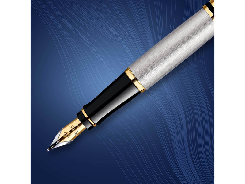 Waterman Expert Füller | Edelstahl mit Zierteile aus 23 K Gold | Füllfederhalter mit feiner Feder | Geschenkbox
