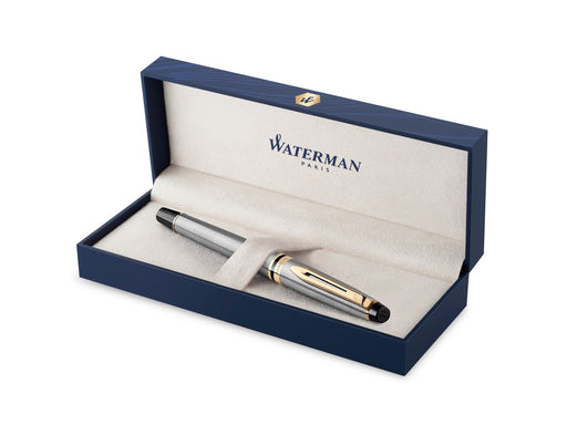 Waterman Expert Füller | Edelstahl mit Zierteile aus 23 K Gold | Füllfederhalter mit mittlerer Feder | Geschenkbox