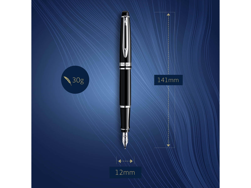 Waterman Expert Füller | Hochglänzend Schwarz mit Chromzierteile | Füllfederhalter mit mittlerer Feder | Geschenkbox