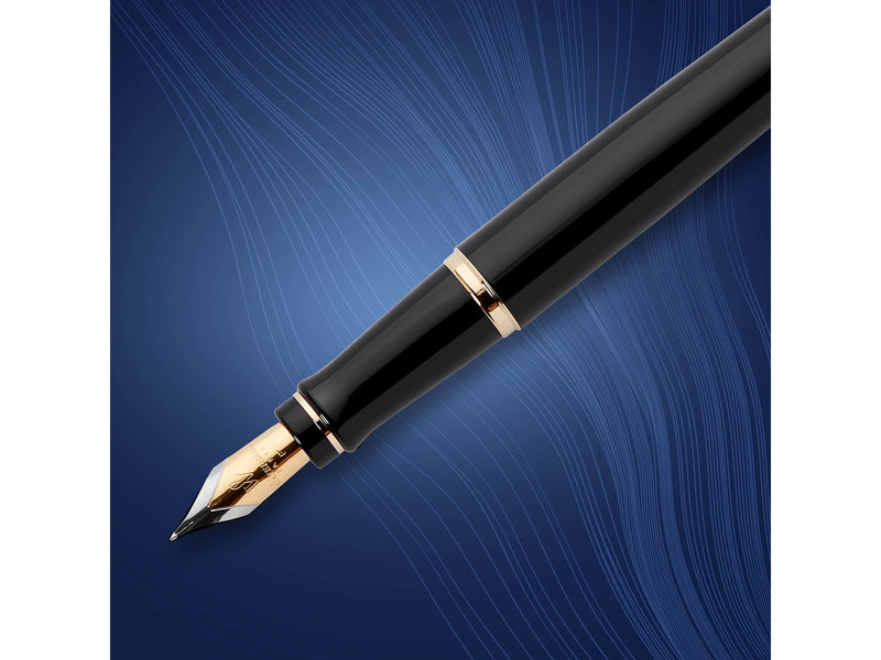 Waterman Expert Füller | Hochglänzend Schwarz mit Zierteile aus 23 K Gold | Füllfederhalter mit feiner Feder | Geschenkbox