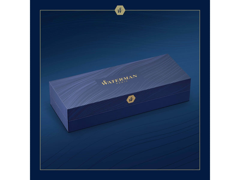 Waterman Expert Füller | Metall und blaue Lackierung | ziselierte Kappe | feine Feder aus Edelstahl | blaue Tinte | Geschenkbox |