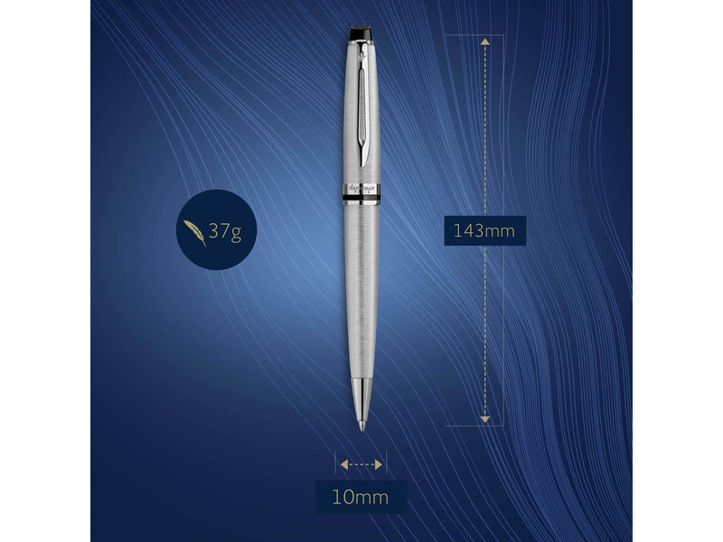 Waterman Expert Kugelschreiber | Edelstahl mit Chromzierteile | Mittlere Spitze | Blaue Tinte | Geschenkbox