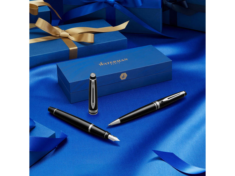 Waterman Expert Kugelschreiber | Edelstahl mit Chromzierteile | Mittlere Spitze | Blaue Tinte | Geschenkbox