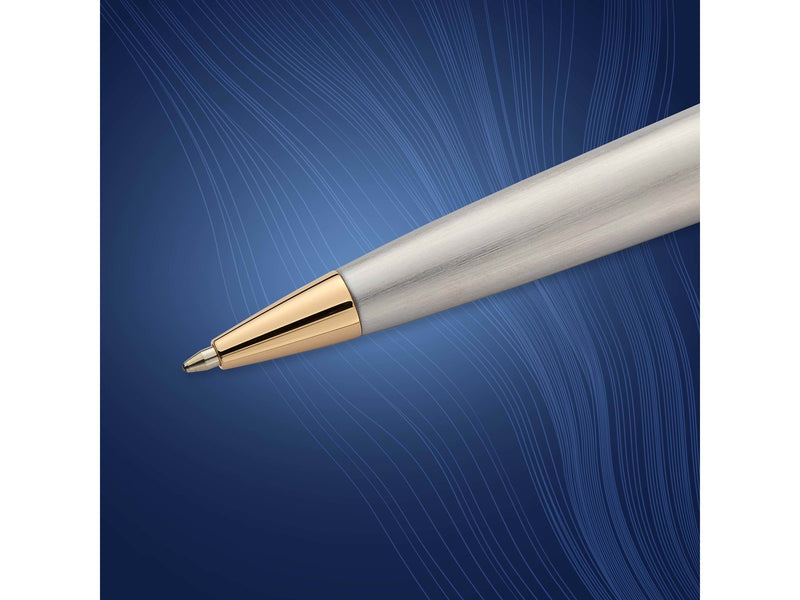 Waterman Expert Kugelschreiber | Edelstahl mit Zierteile aus 23 K Gold | Mittlere Spitze | Blaue Tinte | Geschenkbox