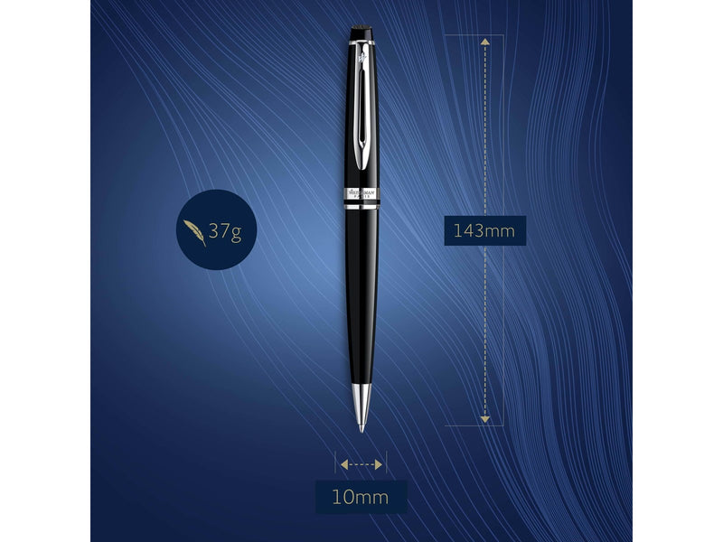 Waterman Expert Kugelschreiber | Hochglänzend Schwarz mit Chromzierteile | Mittlere Spitze | Blaue Tinte | Geschenkbox