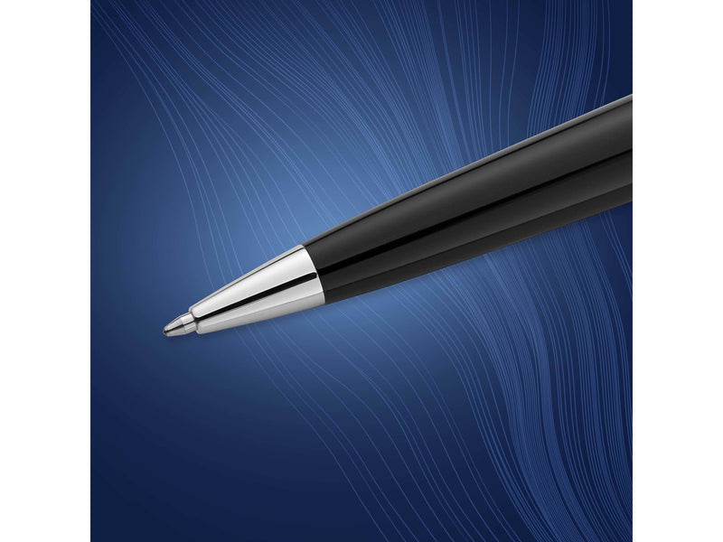 Waterman Expert Kugelschreiber | Hochglänzend Schwarz mit Chromzierteile | Mittlere Spitze | Blaue Tinte | Geschenkbox