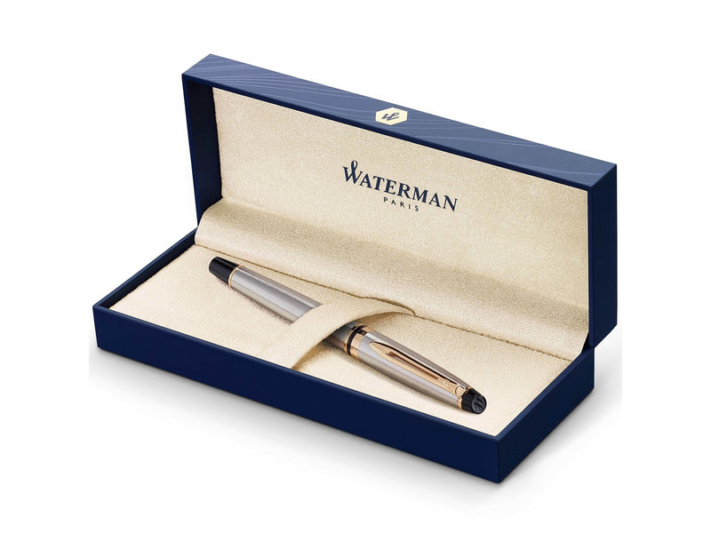 Waterman Expert Tintenroller | Edelstahl | Zierteile aus 23 K Gold| feine Spitze | Schwarz | Geschenkbox