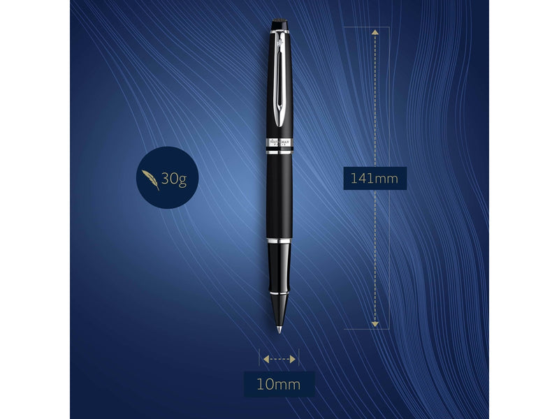 Waterman Expert Tintenroller | Mattschwarz | Chromzierteile| feine Spitze | Schwarz | Geschenkbox