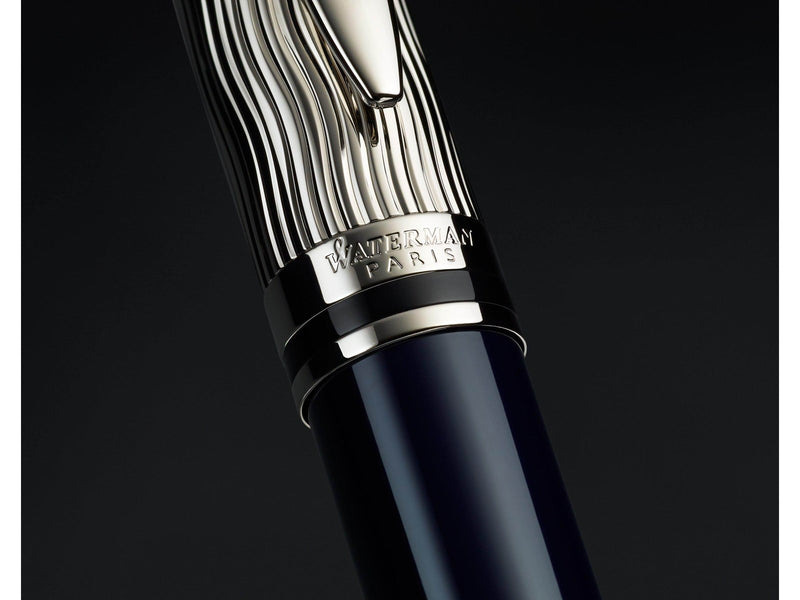 Waterman Expert Tintenroller | Metall und blaue Lackierung | ziselierte Kappe | schwarze Tinte | Geschenkbox