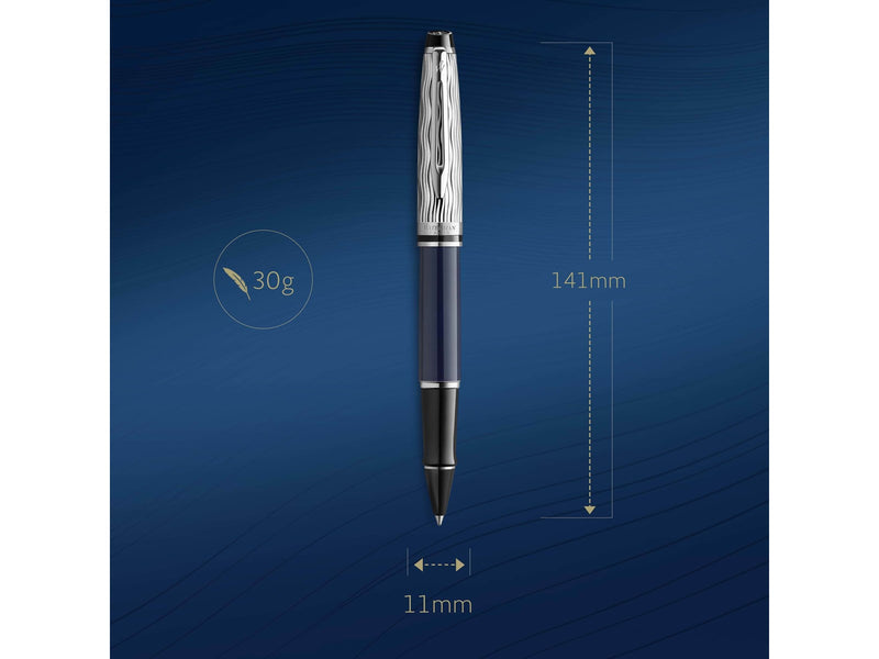 Waterman Expert Tintenroller | Metall und blaue Lackierung | ziselierte Kappe | schwarze Tinte | Geschenkbox