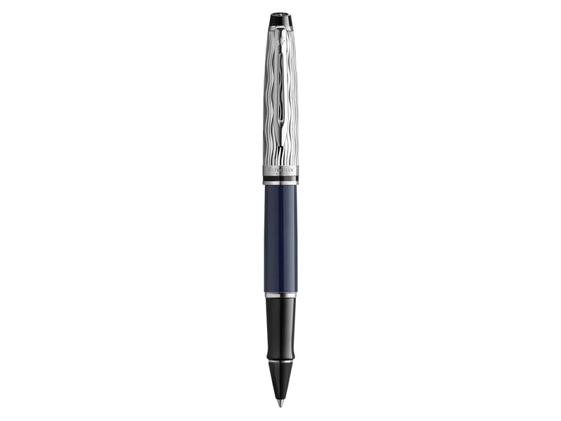 Waterman Expert Tintenroller | Metall und blaue Lackierung | ziselierte Kappe | schwarze Tinte | Geschenkbox