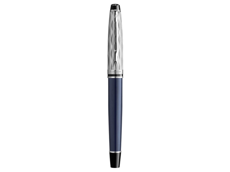 Waterman Expert Tintenroller | Metall und blaue Lackierung | ziselierte Kappe | schwarze Tinte | Geschenkbox