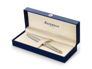Waterman Hémisphère Füller | Edelstahl mit Zierteile aus 23 K Gold | Füllfederhalter mit feiner Feder und blauer Tinte | Geschenkbox