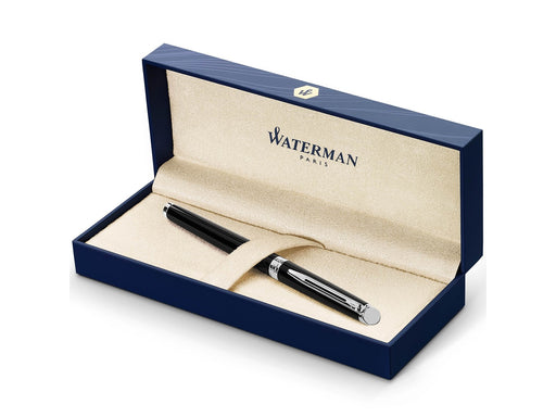 Waterman Hémisphère Füller | Hochglänzend Schwarz mit Chromzierteile | Füllfederhalter mit mittlerer Feder | blaue Tinte | Geschenkbox