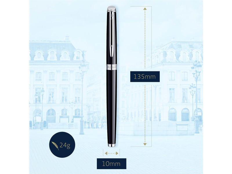 Waterman Hémisphère Füller | Hochglänzend Schwarz mit Chromzierteile | Füllfederhalter mit mittlerer Feder | blaue Tinte | Geschenkbox