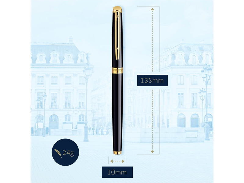 Waterman Hémisphère Füller | Hochglänzend Schwarz mit Zierteile aus 23 K Gold | Füllfederhalter mit feiner Feder | Geschenkbox