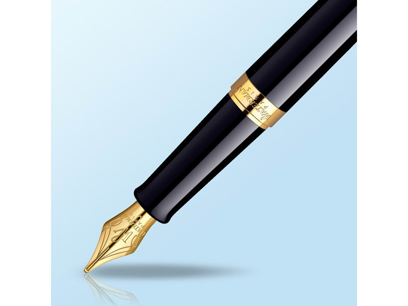 Waterman Hémisphère Füller | Hochglänzend Schwarz mit Zierteile aus 23 K Gold | Füllfederhalter mit feiner Feder | Geschenkbox