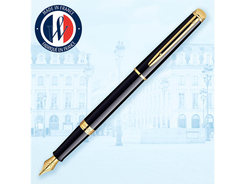 Waterman Hémisphère Füller | Hochglänzend Schwarz mit Zierteile aus 23 K Gold | Füllfederhalter mit mittlerer Feder | Geschenkbox