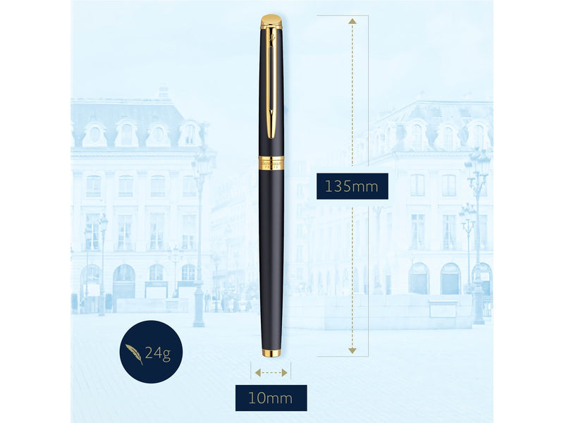 Waterman Hémisphère Füller | Mattschwarz mit Zierteile aus 23 K Gold | Füllfederhalter mit feiner Feder | blaue Tinte | Geschenkbox