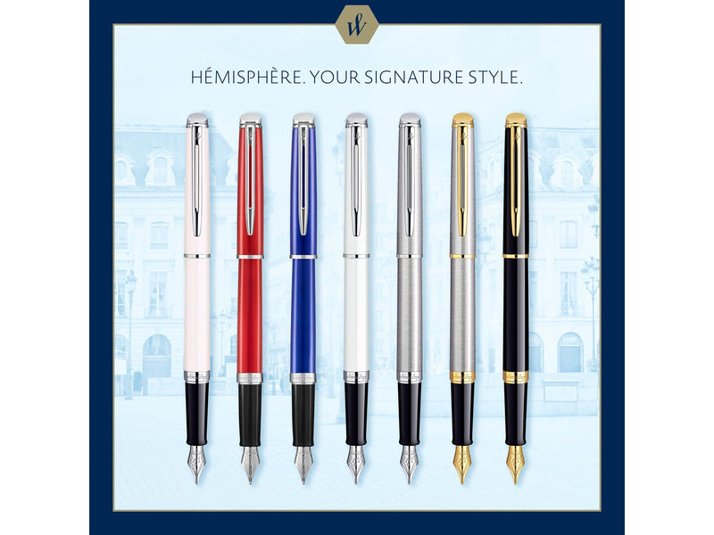 Waterman Hémisphère Füller | Mattschwarz mit Zierteile aus 23 K Gold | Füllfederhalter mit feiner Feder | blaue Tinte | Geschenkbox
